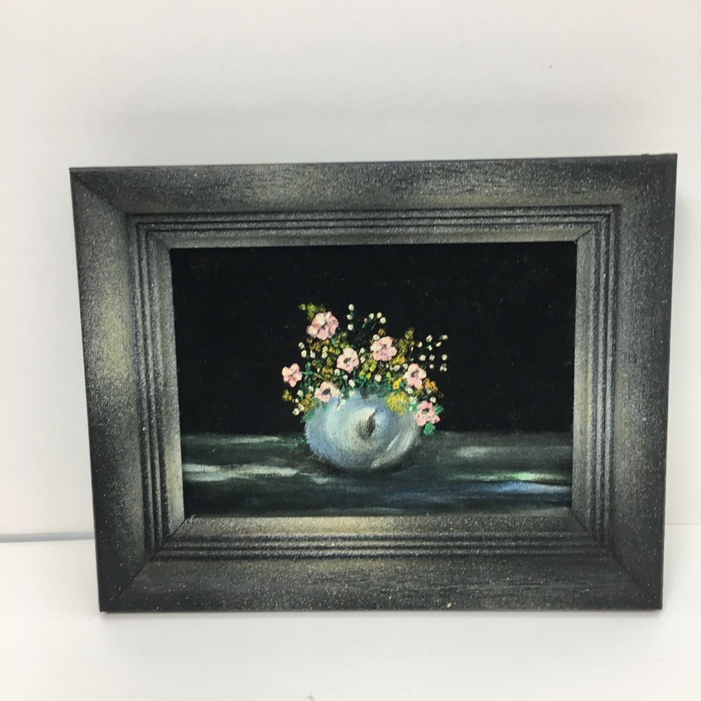 VTG Floral Acrylic Velvet Paintings Set of 2 Black Frame Original Cottagecore - Picture 10 of 16